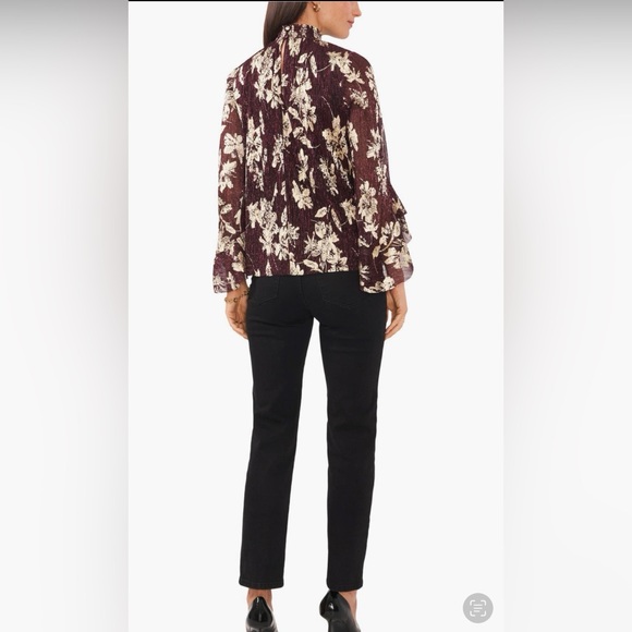 Vince Camuto Floral Bell Sleeve Mock Neck Blouse - Picture 4 of 4